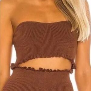 Majorelle Chic Brown Strapless Ribbed Top